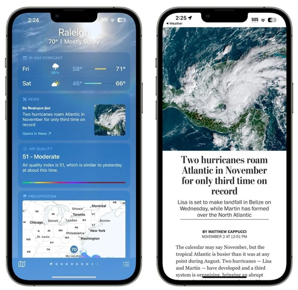 宁明苹果14维修分享iPhone 14手机如何看天气时顺带看新闻 