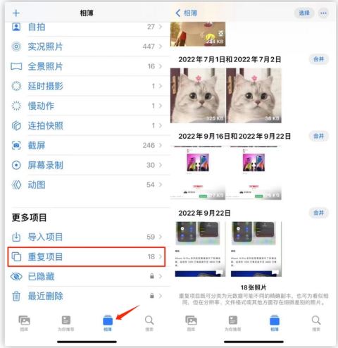宁明苹果手机维修分享iOS 16 中相册重复项目功能使用方法 